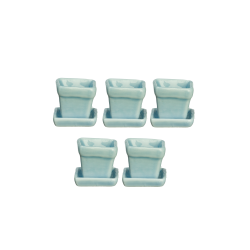 Dolls House 5 Blue Square Plant Pots with Saucers Miniature Garden Accessory Dolls House 5 Blue Square Plant Pots with Saucers Miniature Garden Accessory