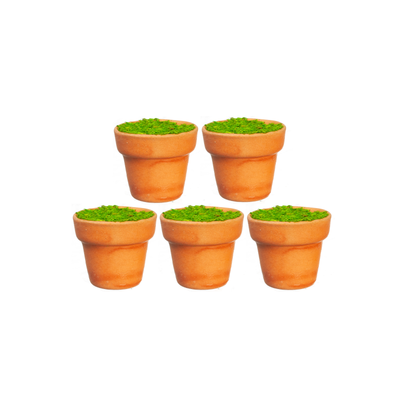 Dolls House 5 Brown Ceramic Filled Plant Pots Miniature Flower Garden Accessory