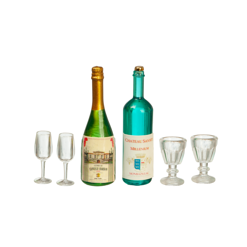 Dolls House Champagne & Wine Bottles with Glasses 1:12 Bar Pub Dining Accessory