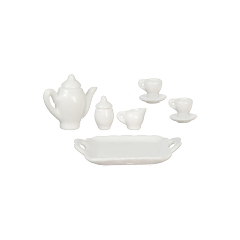 Dolls House Plain White Tea Set Porcelain Dining Room Accessory 1:12