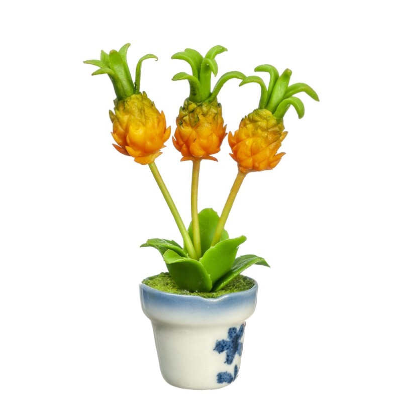 Dolls House Pineapple Plant in Blue Vase Miniature Flower Decor Accessory 1:12