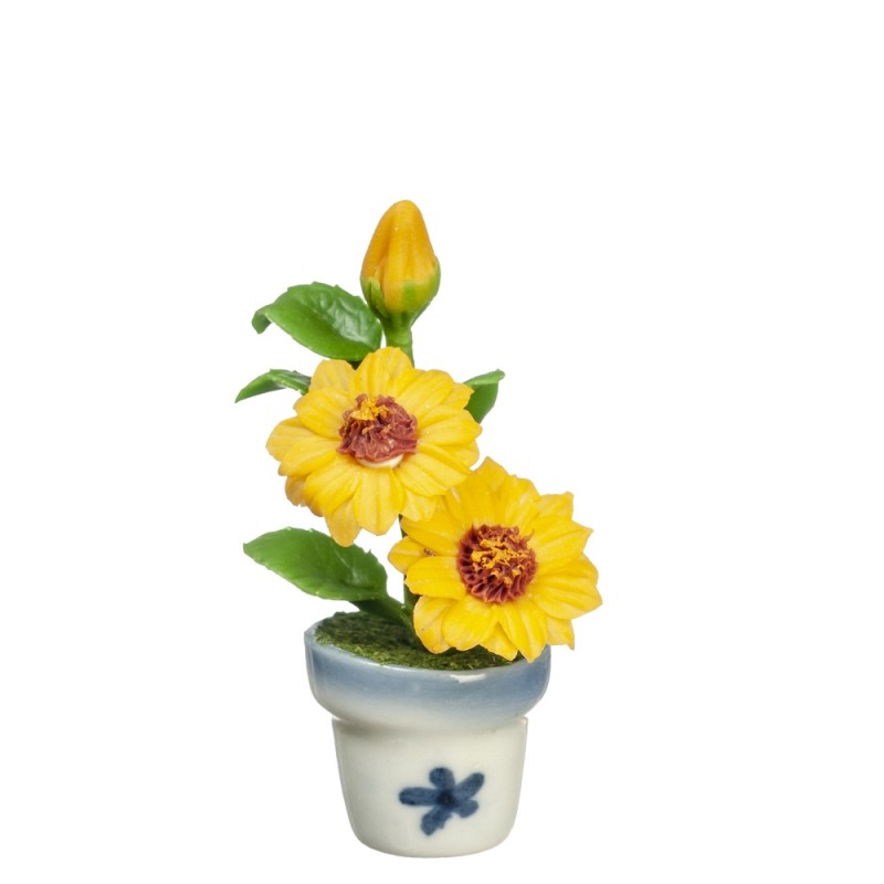 Dolls House Yellow Sunflowers in Blue Vase Miniature Flower Decor Accessory