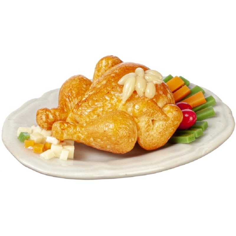Dolls House Roast Turkey & Trimmings on Plate Miniature Dining Food Accessory