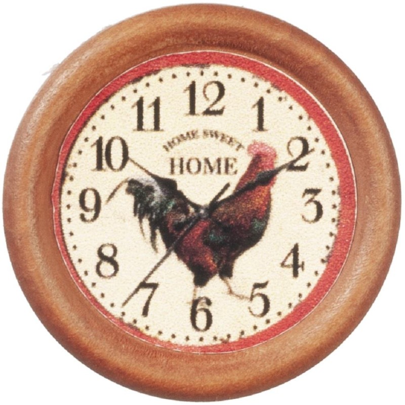 Dolls House Rooster Round Wall Clock Wooden Black Numerals Miniature Accessory