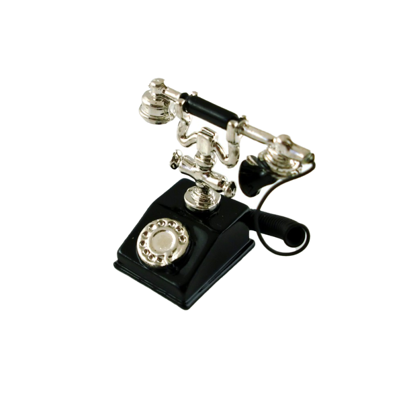 Dolls House Miniature Accessory Classic Black and Silver 1950 60`s Fancy Telephone