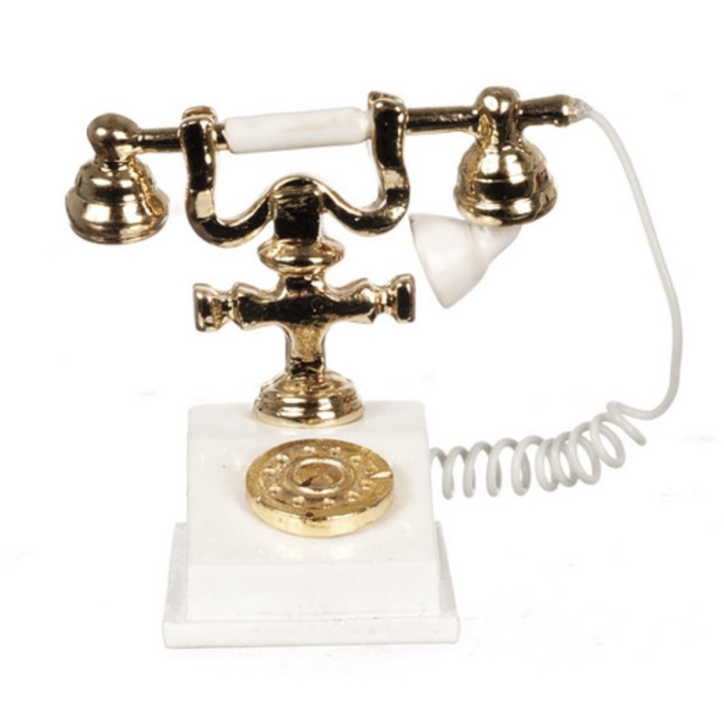 Dolls House Miniature Accessory Classic White Gold 1950 60's Fancy Telephone