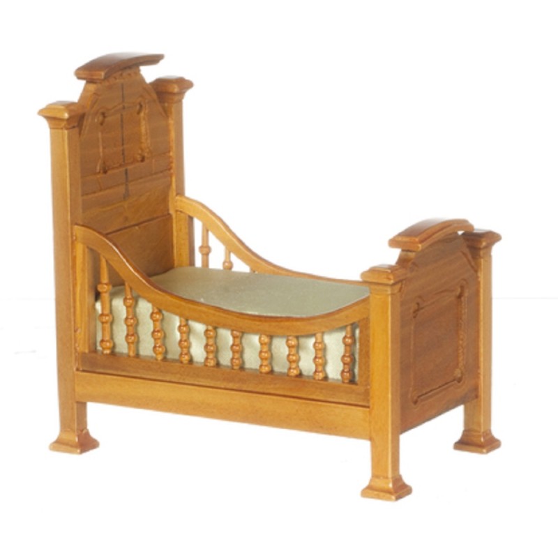Dolls House Walnut Renaissance Youth Bed Baby Cot Miniature Nursery Furniture 