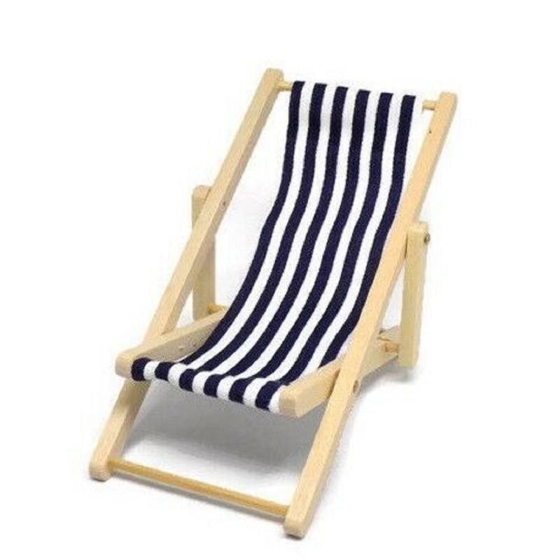 Dolls House Navy Blue Stripe Folding Deck Chair Miniature Garden Beach Furniture