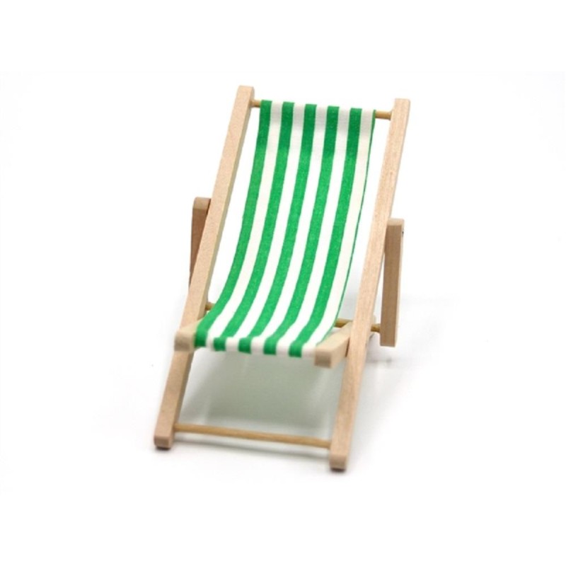 Dolls House Green Stripe Folding Deck Chair Miniature Garden Beach Furniture