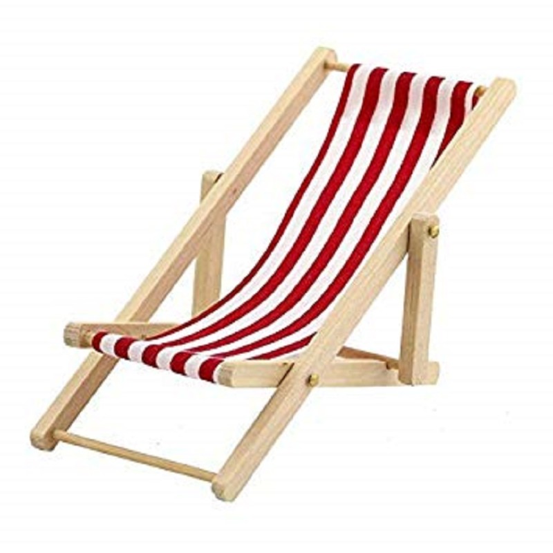 Dolls House Red Stripe Folding Deck Chair Miniature 1:12 Garden Beach Furniture 