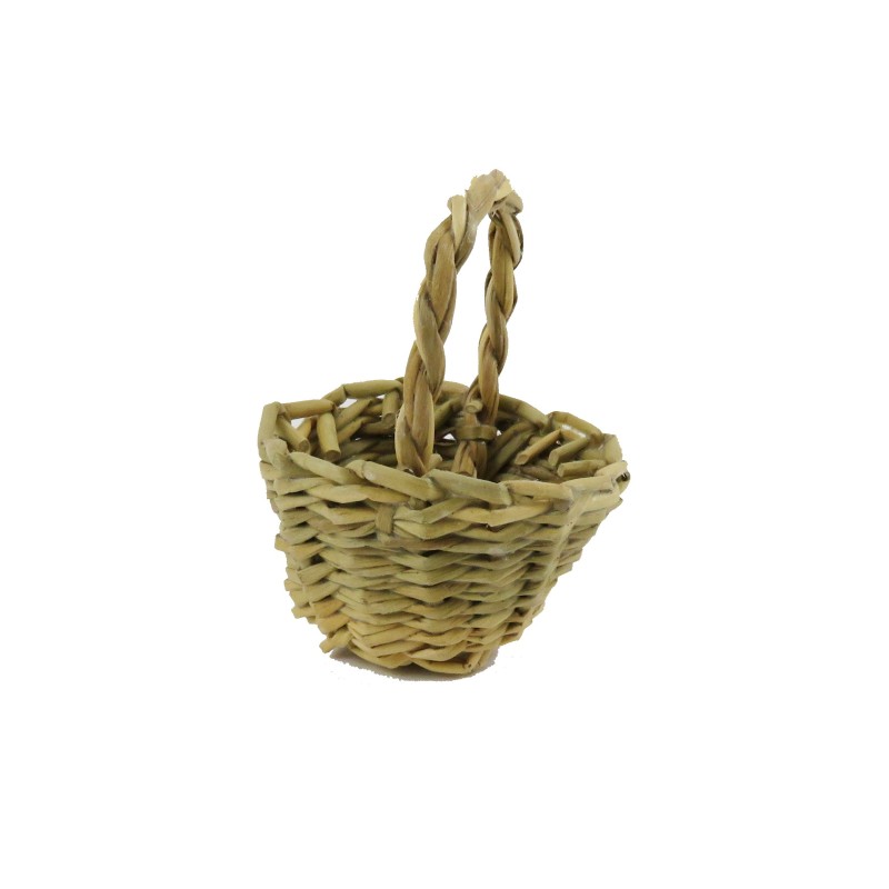 Dolls House Wicker Woven Grass Basket Round with Handle Shop Garden Accessory