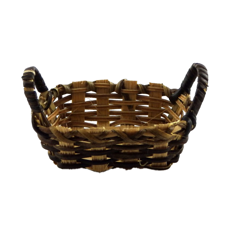 Dolls House  2 Handled Shallow Wicker Storage Basket Miniature 1:12 Accessory