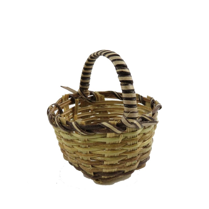 Dolls House Deep Wicker Woven Basket Round with Handle Shop Garden Accessory