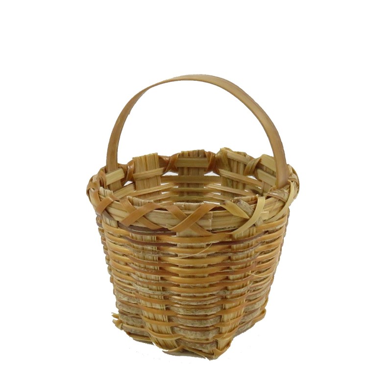 Dolls House Deep Round Wicker Basket with Handle Shop Garden Accessory