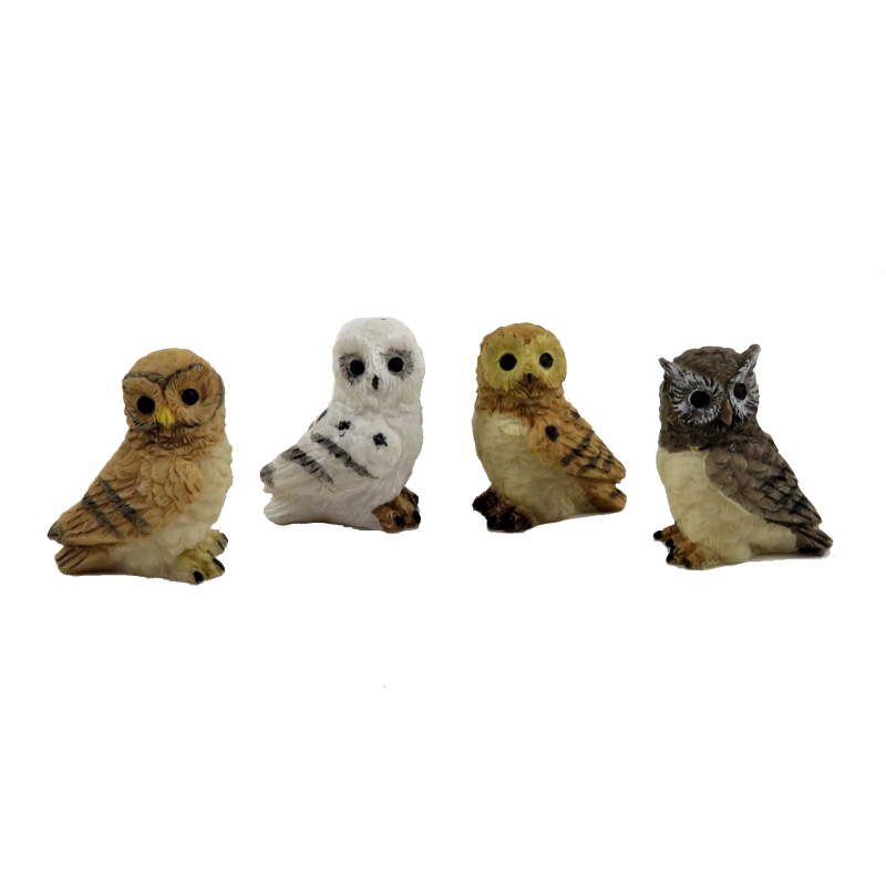 Dolls House Set of 4 Owls Miniature Birds Garden Accessory