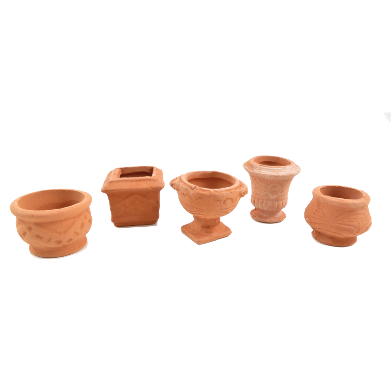 Dolls House Terracotta Plant Pot Set Shaped Roman Urns 1:12 Garden Accessory