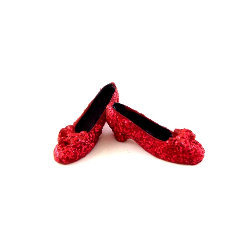 Dolls House Miniature Bedroom Clothing Accessory Ruby Slippers Red Glitter Shoes