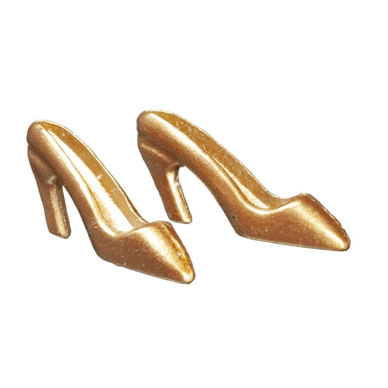 Dolls House Gold High Heel Shoes Miniature Bedroom Ladies Clothing Accessory