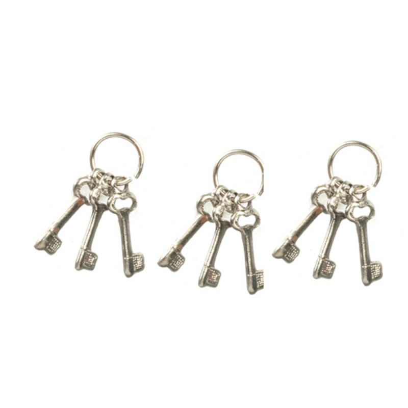 Dolls House Key Ring Bunch of Silver Keys Miniature 1:12 Accessory Set of 3
