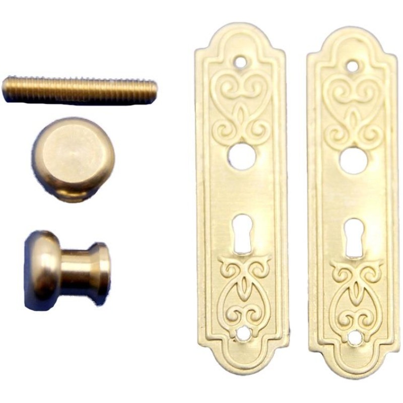 Dolls House Gold Victorian Door Knobs with Plates Miniature Door Furniture 1:12