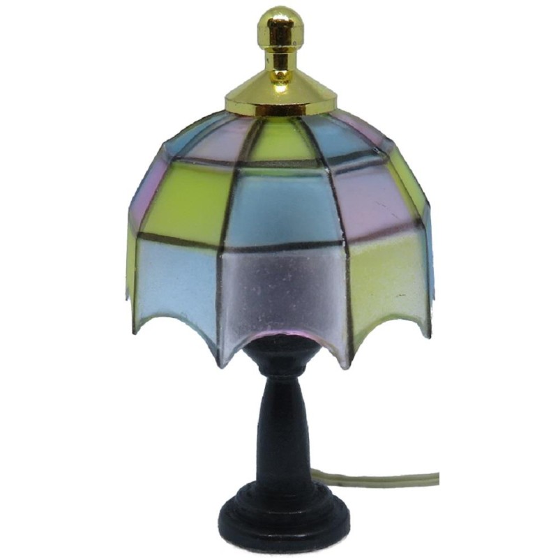 Dolls House Black Lamp Coloured Tiffany Shade Miniature 12V Electric Lighting