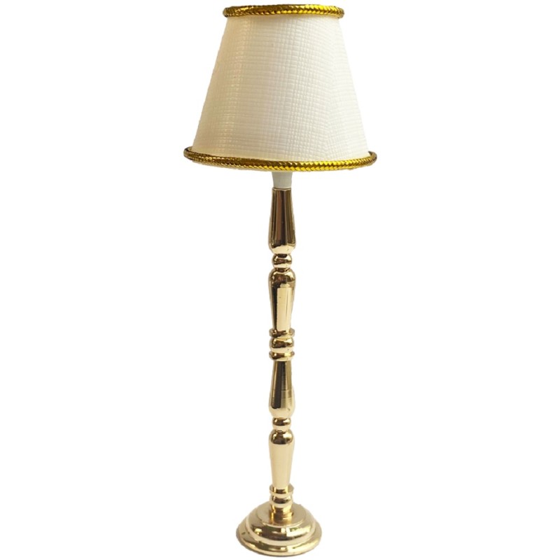 Dolls House Brass Standard Floor Lamp White Shade Miniature 12V Electric Lighting