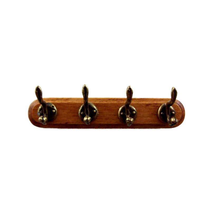 Dolls House Walnut Coat Hooks on Rack Miniature Hall Cloakroom Accessory