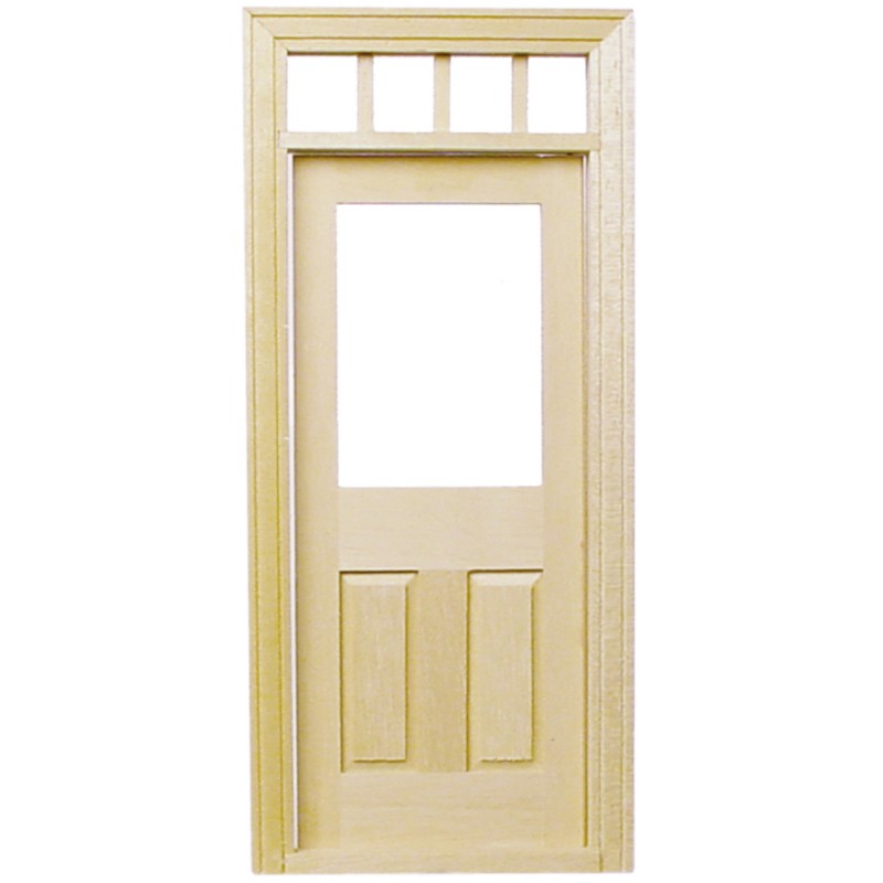 Dolls House Miniature 1:12 Scale Natural Wood Traditional Transom Fanlight Door
