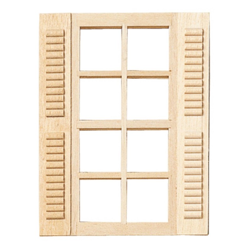 Dolls House 8 Light Pane Window with Shutters Wooden 1:24 Half Inch Scale DIY