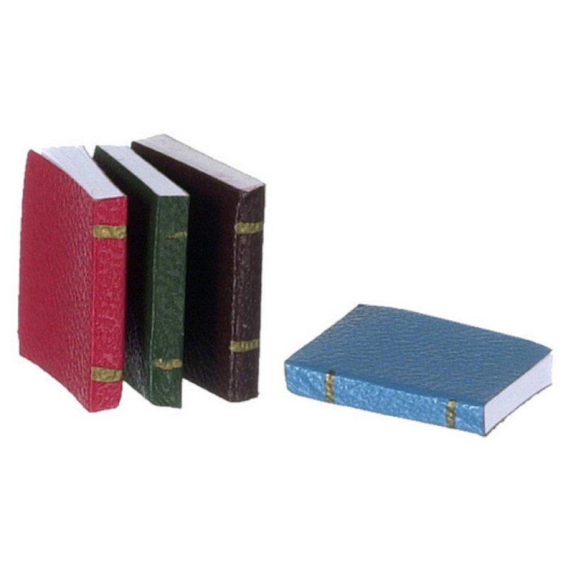 SET OF 4 LEATHER STUDY BOOKS FOR A 1/12 SCALE DOLLS HOUSE 