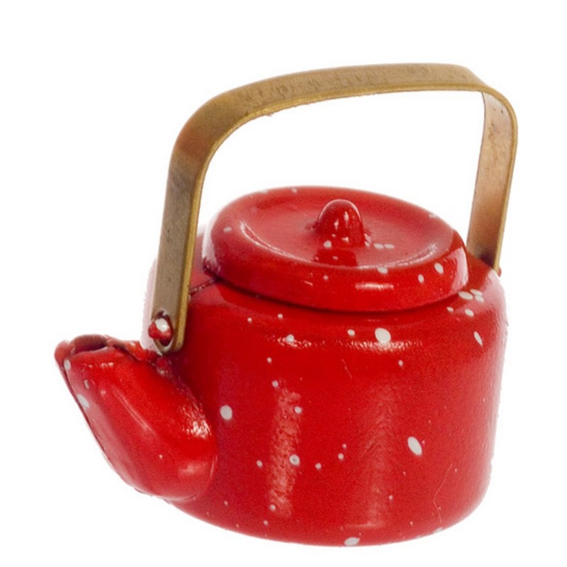 Dolls House Miniature 1:12 Scale Kitchen Accessory Metal Red Spotted Kettle