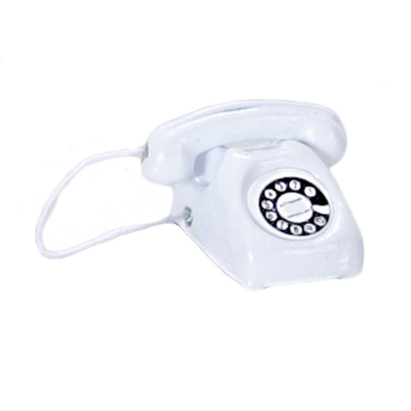 Dolls House Miniature Office Study Hall Accessory White Retro Telephone Phone