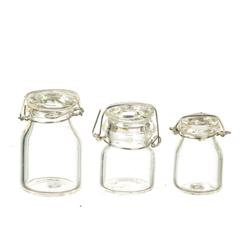 Dolls House Clip Top Glass Canister Set Storage Jars Shop Cafe Kitchen Accessory