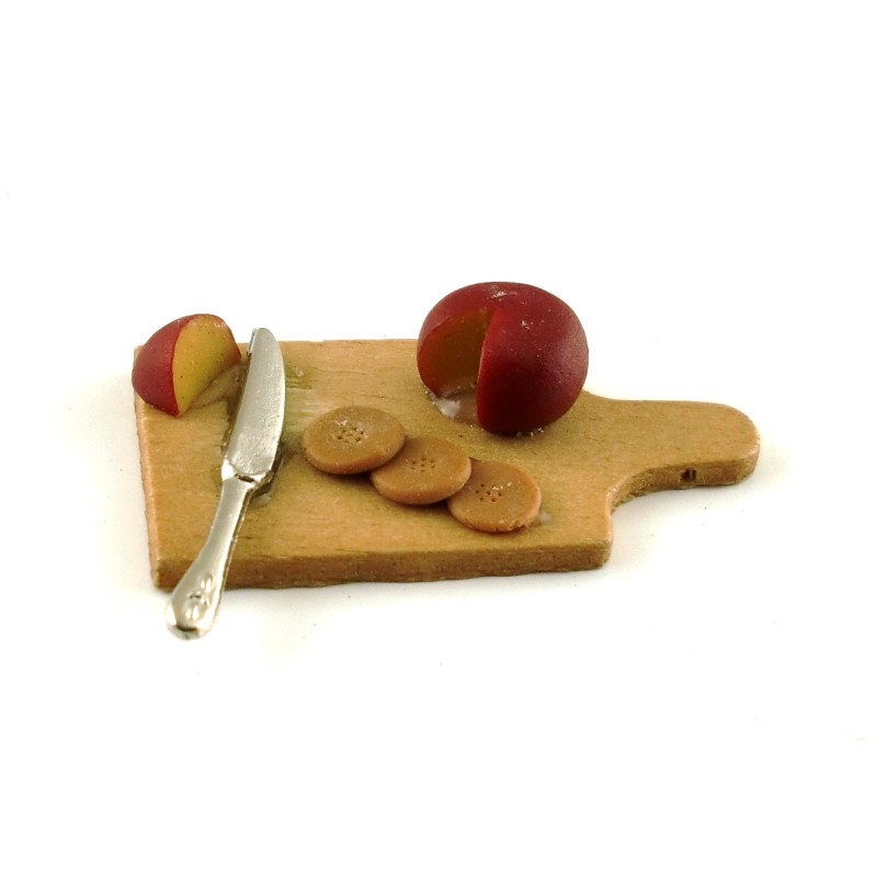 Dolls House Miniature Kitchen Dining Accessory Cheese Biscuits on Chopping Board