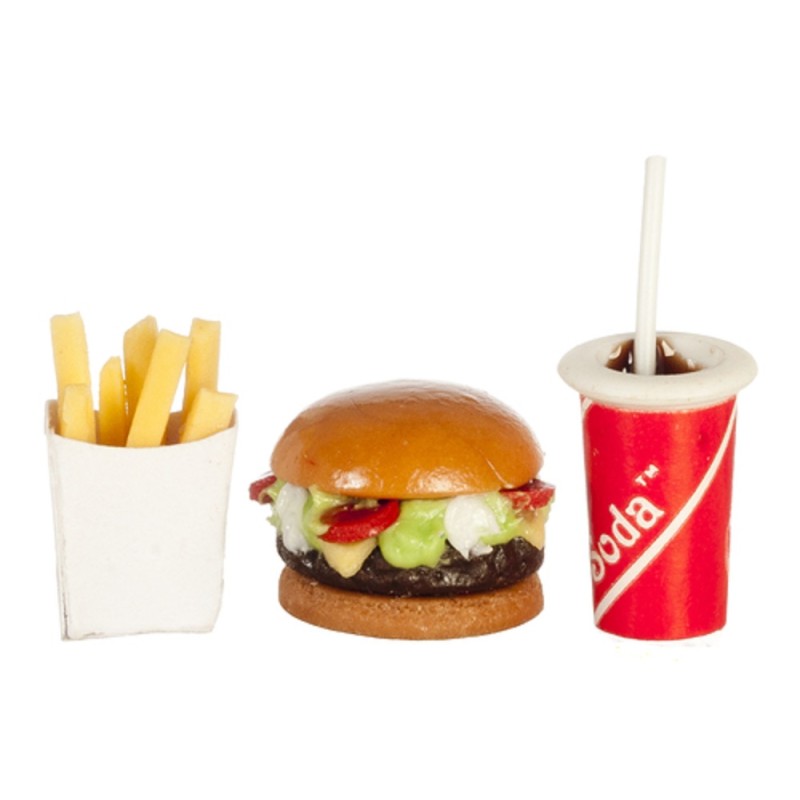 Dolls House Fast Food Burger Fries & Drink Take Away Miniature