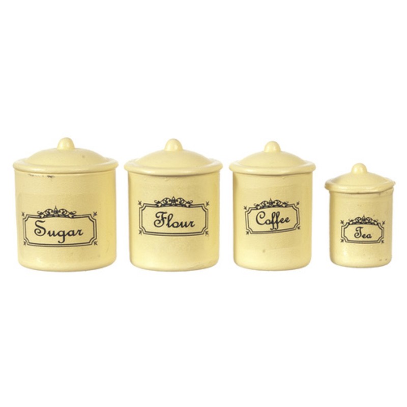 Dolls House Cream Metal Canister Set Storage Jars Miniature Kitchen Accessory