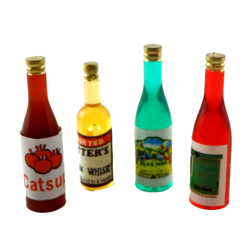 Dolls House 4 Mixed Alcohol Bottles Miniature 1:12 Pub Bar Study Shop Accessory