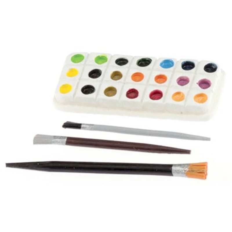 Dolls House Artists Paint Palette & Brushes Study Hobby Accessory