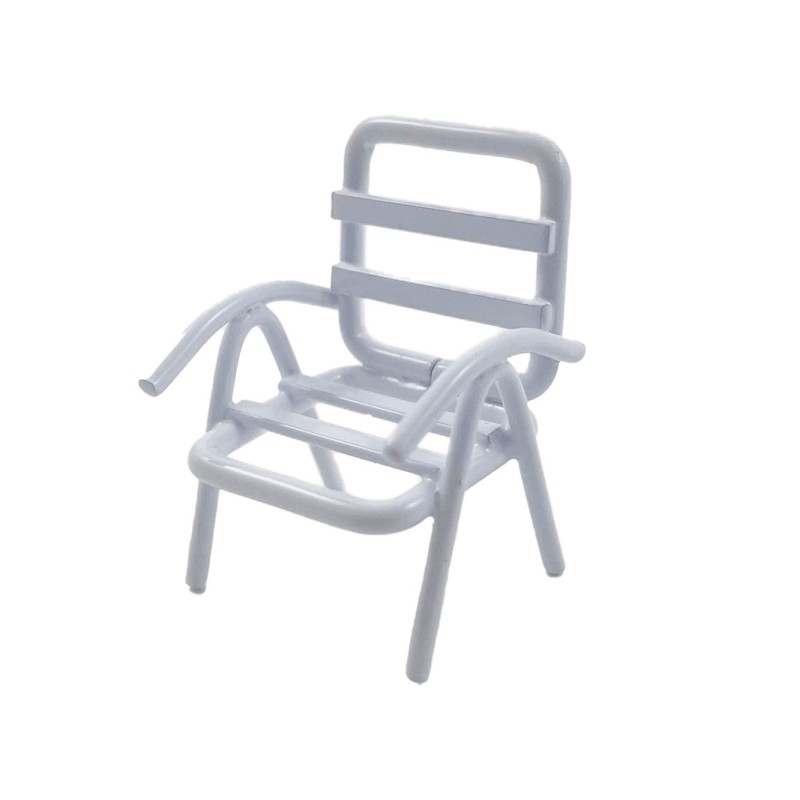 Dolls House White Patio Lawn Chair 1:24 Half Inch Scale Metal Garden Furniture