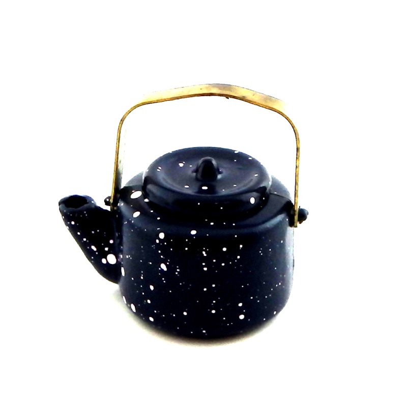 Dolls House Blue Spotted Kettle Miniature 1:12 Scale Metal Kitchen Accessory