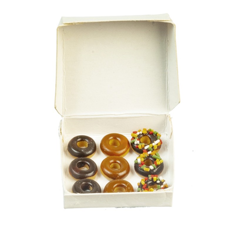Dolls House Plain White Box of 9 Donuts Miniature Bakery Shop Accessory 1:12