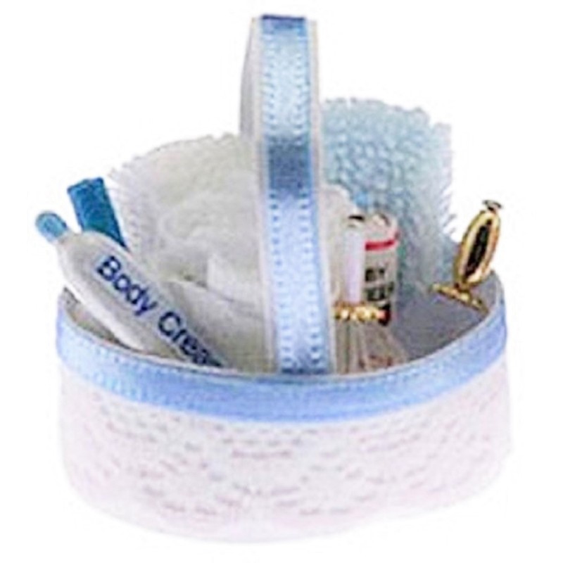 Dolls House Blue Toiletry Cosmetics Basket 1:12 Bathroom Accessory 