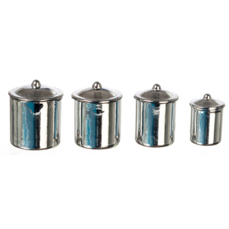 Dolls House Miniature Kitchen Accessory Chrome Canister Set of 4