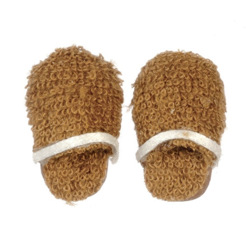 Dolls House Mens Brown Slippers Miniature Bedroom Bathroom Accessory