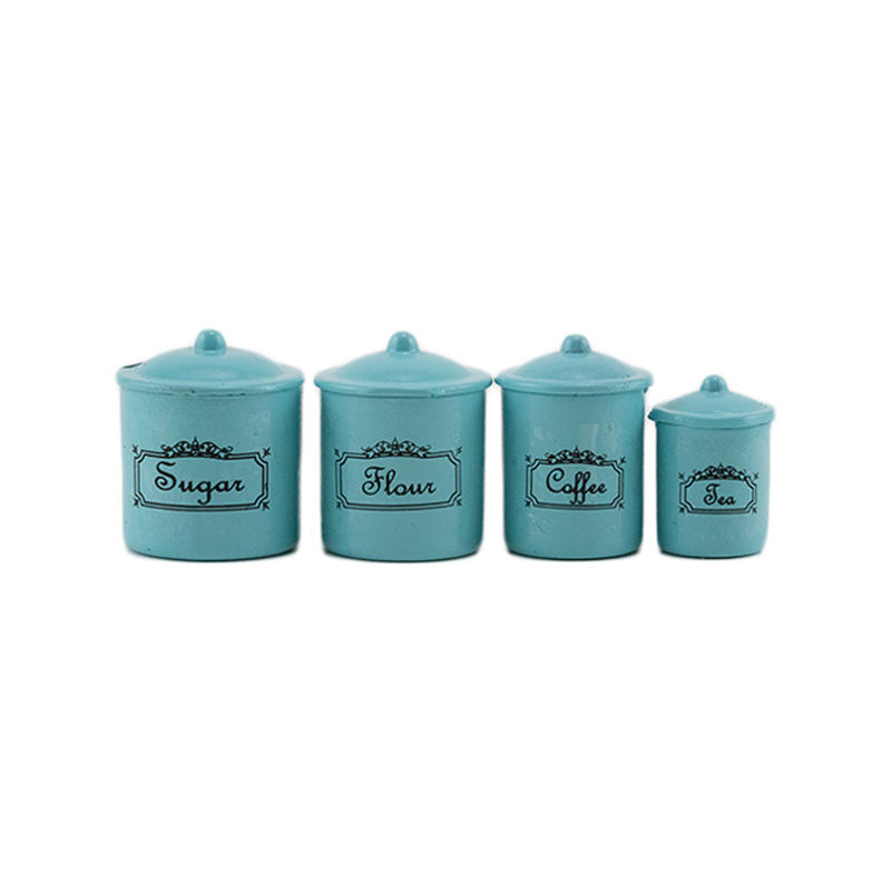 Dolls House 4 Turquoise Blue Canisters Storage Jars Miniature Kitchen Accessory