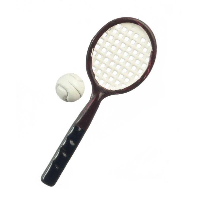 Dolls House Brown Tennis Racket & Ball Miniature Sport Games Accessory Set