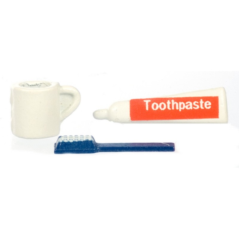 Dolls House Toothbrush Toothpaste and Mug Miniature 1:12 Bathroom Accessory Set
