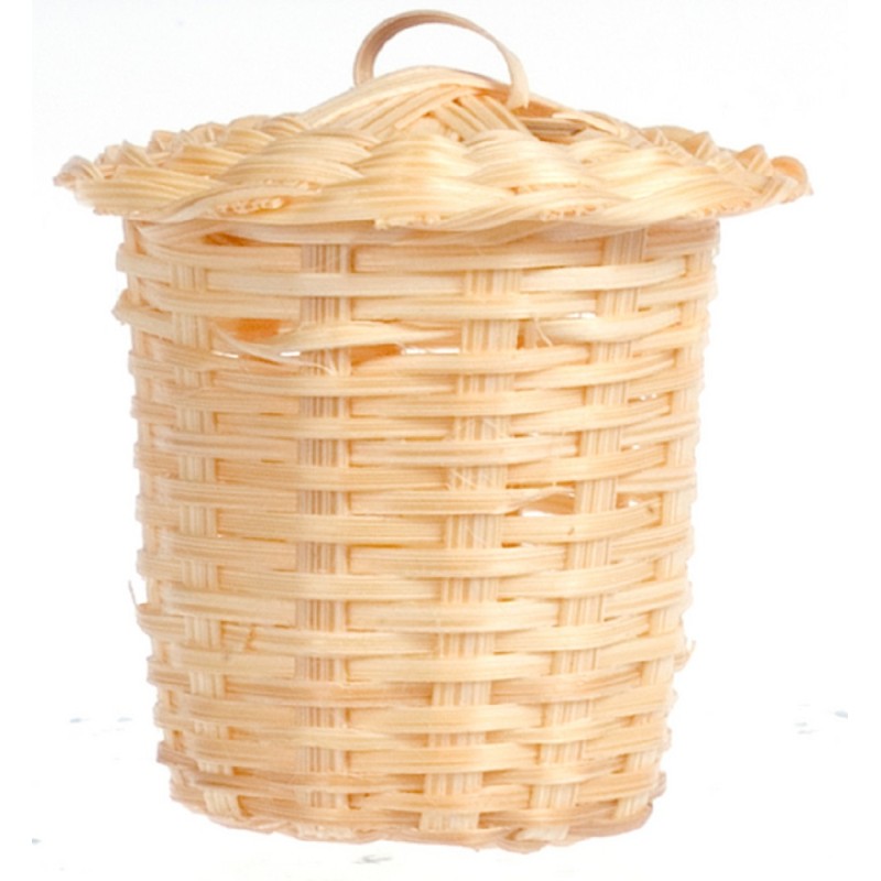 Dolls House Wicker Laundry Basket Linen Hamper with Lid 1:12 Bathroom Accessory