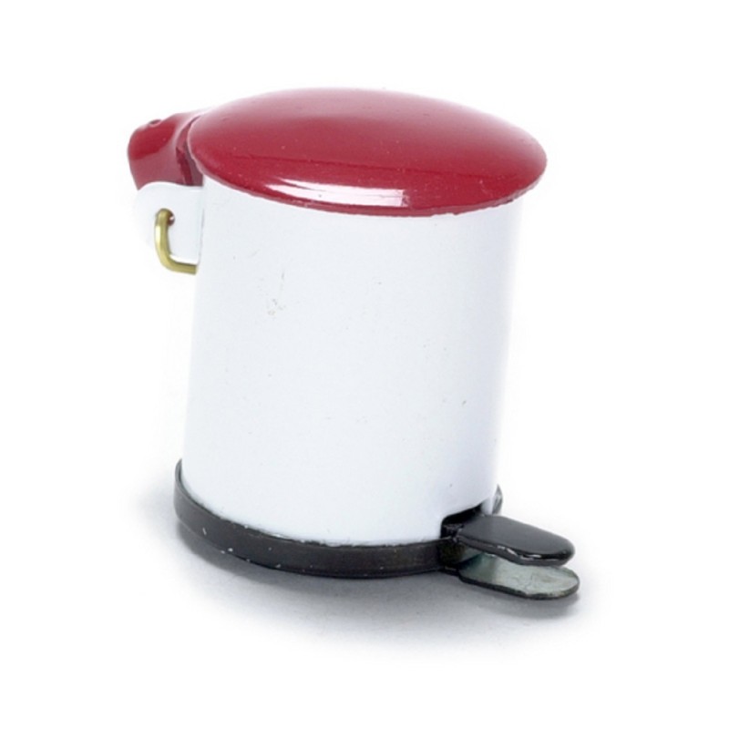 Dolls House Miniature 1:12 Scale Kitchen Accessory Red & White Metal Pedal Bin