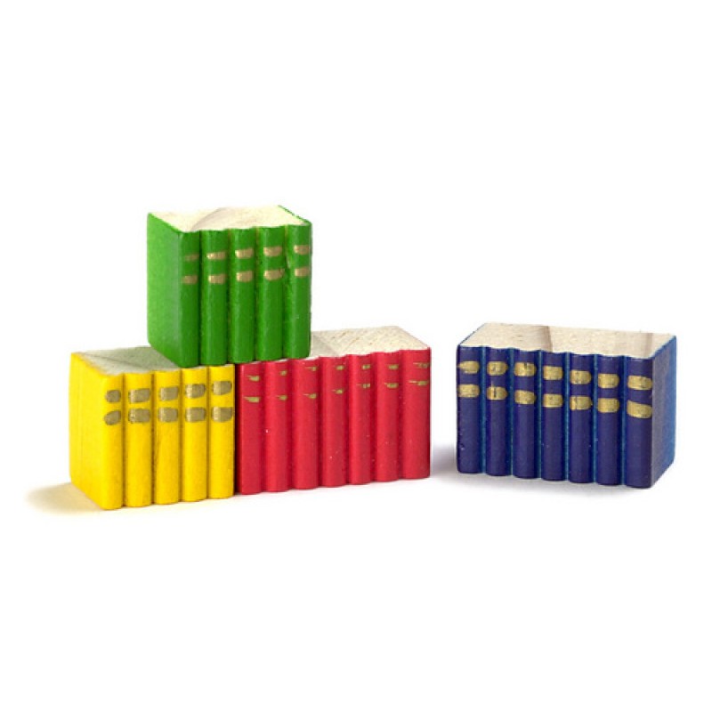 Dolls House Multicoloured 4 Block Wooden Book Set Study Accessory